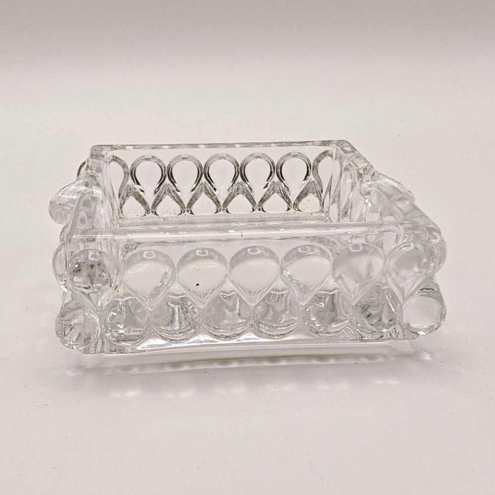 Vintage Mid Century Pressed Glass Hobnail Square Ashtray 2 1/4"x 3 "